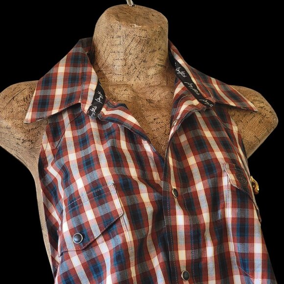Plaid Halter Apron Cowgirl Country Girl  Top With Fringe Hem & Tie Back - Picture 3 of 15